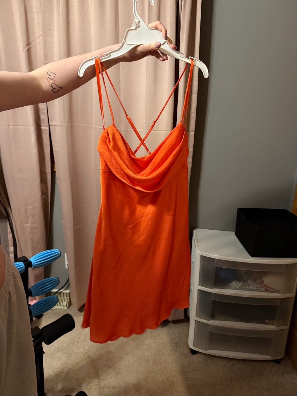 Orange Strappy Cowl Neck Slip Dress
